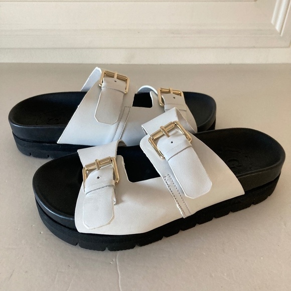 NWOT Grenson Anthropologie Flora White Leather Platform Slide Sandals Sz 6 - Picture 1 of 5